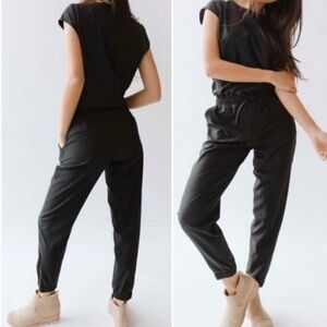 NWT Albion Cap Sleeve Jumpsuit Black Elastic Waist One Piece Size M Zip Ankle